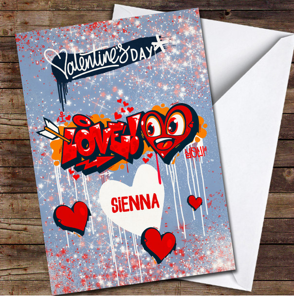 Abstract Graffiti Style I Love You With Hearts Blue Valentine's Day Card