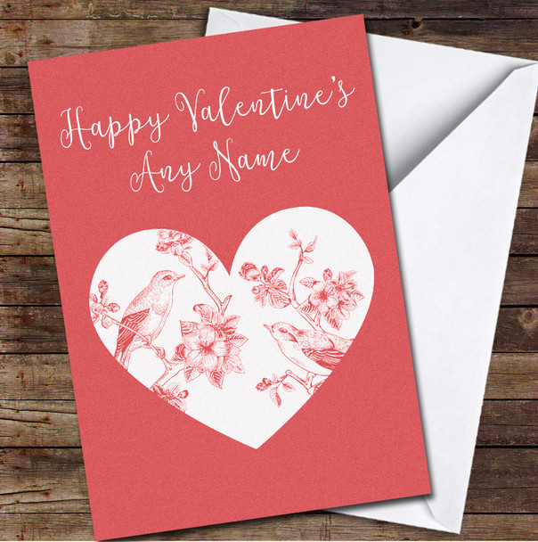 Birds On A Branch Of Apple Blossoms In Heart Personalised Valentine's Day Card