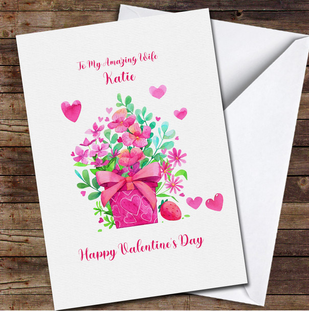 Minimalist Water Colour Flowers With Hearts Personalised Valentine's Day Card