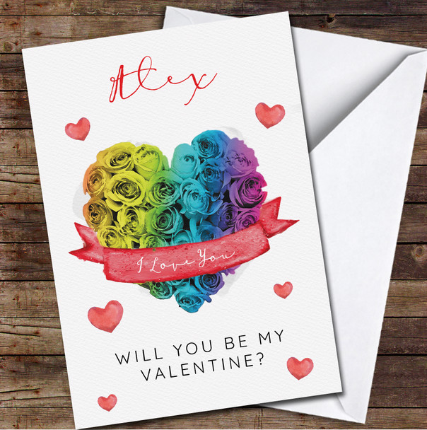 Lgtbq Gay Rainbow Bouquet Watercolour Personalised Valentine's Day Card