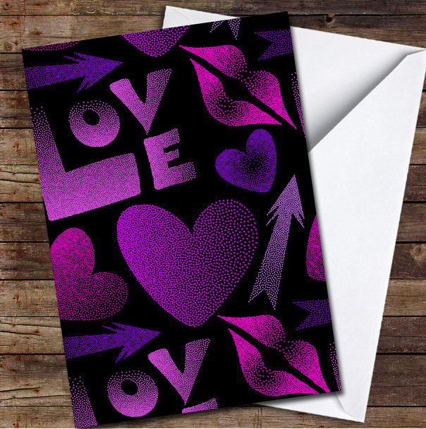 Love Text And Kissing Lips In Purple Personalised Valentine's Day Card
