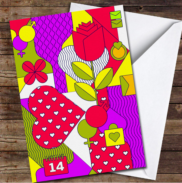 Geometric Modern Patterns Colourful Personalised Valentine's Day Card