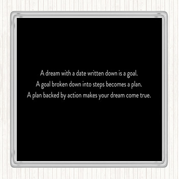 Black White A Plan Backed By Action Makes Dreams Come True Quote Coaster