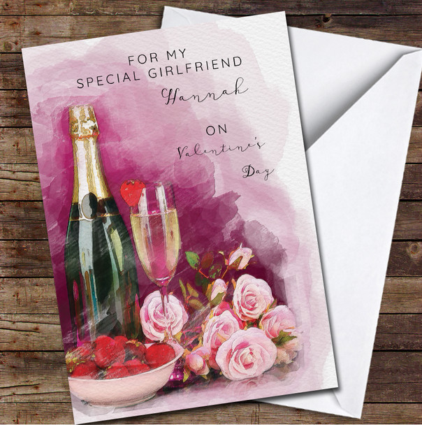 Champagne Romantic Watercolour Personalised Valentine's Day Card