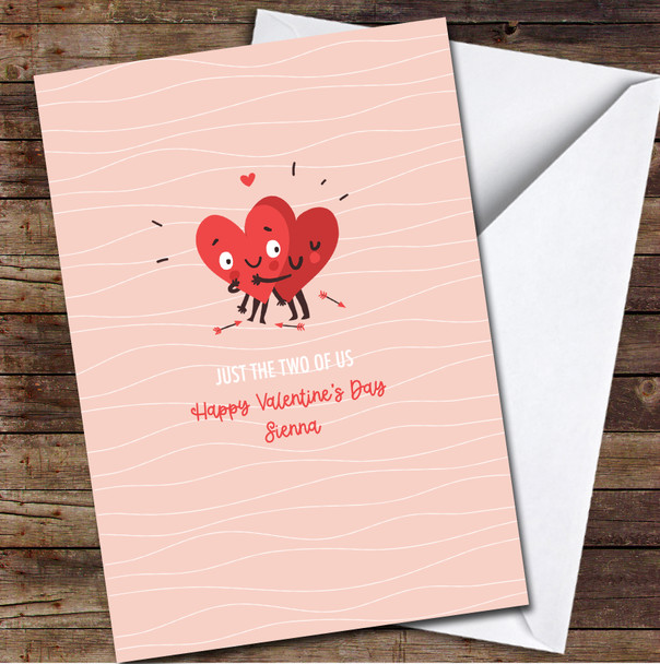 Two Happy Hearts In Love Peach Personalised Valentine's Day Card