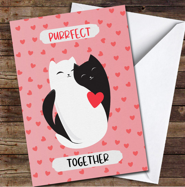 Cats Couple Hearts Background Personalised Valentine's Day Card