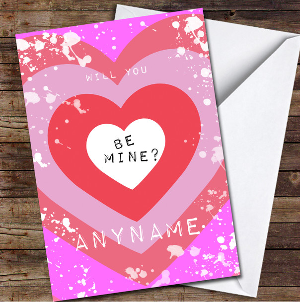 Retro Splatter Heart Be Mine Personalised Valentine's Day Card