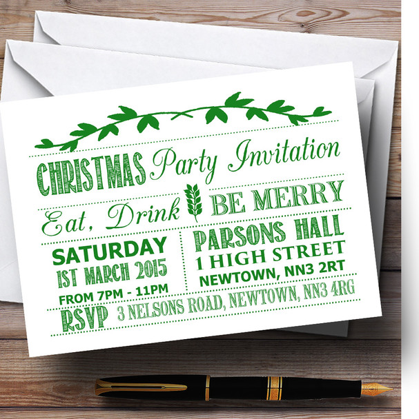 Old Vintage Green & Red Customised Christmas Party Invitations