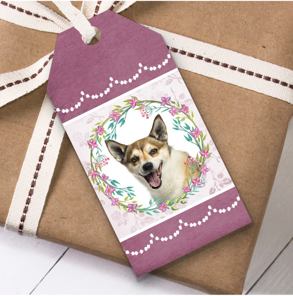 Norwegian Lundehund Dog Pink Floral Birthday Present Favor Gift Tags
