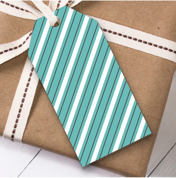 Blue White Diagonal Stripes Thin Black Birthday Present Favor Gift Tags