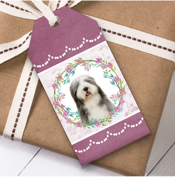 Old English Sheepdog Dog Pink Floral Birthday Present Favor Gift Tags