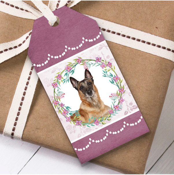 Belgian Shepherd Malinois Dog Pink Floral Birthday Present Favor Gift Tags