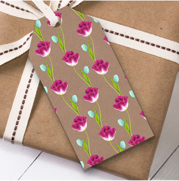Pink Aqua Blue Flower Buds Birthday Present Favor Gift Tags