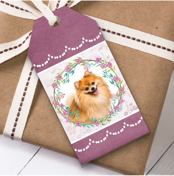 Pomeranian Dog Pink Floral Birthday Present Favor Gift Tags