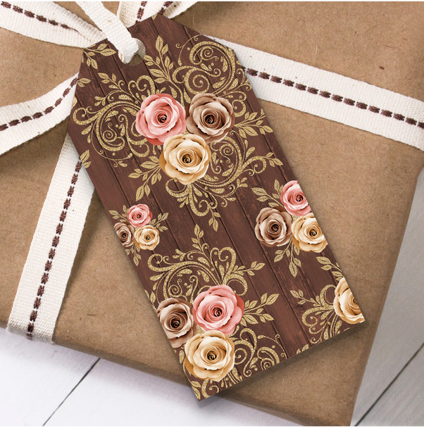 Wood Pink Gold Bronze Rose Birthday Present Favor Gift Tags