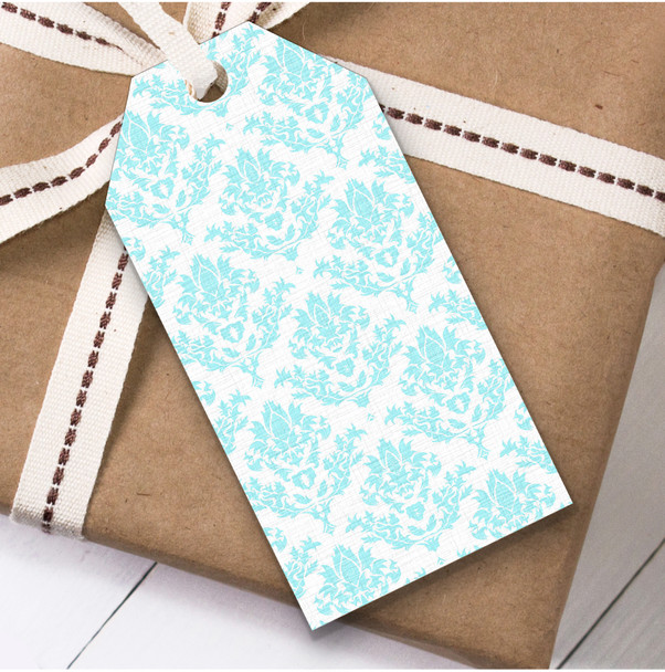 Cyan Damask Square Repeat Birthday Present Favor Gift Tags