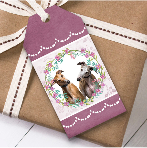 Greyhound Dog Pink Floral Birthday Present Favor Gift Tags