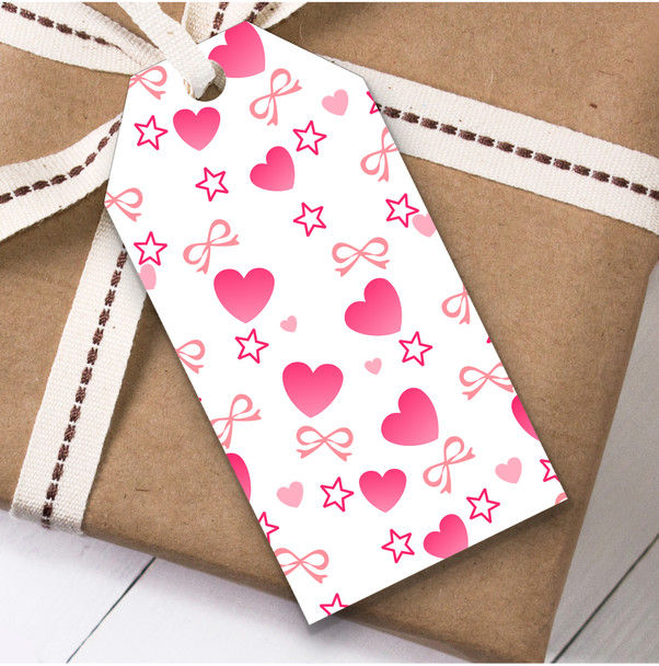 Pink Heart Bows And Stars Birthday Present Favor Gift Tags