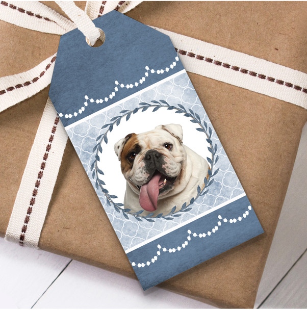 English Bulldog Dog Blue Birthday Present Favor Gift Tags