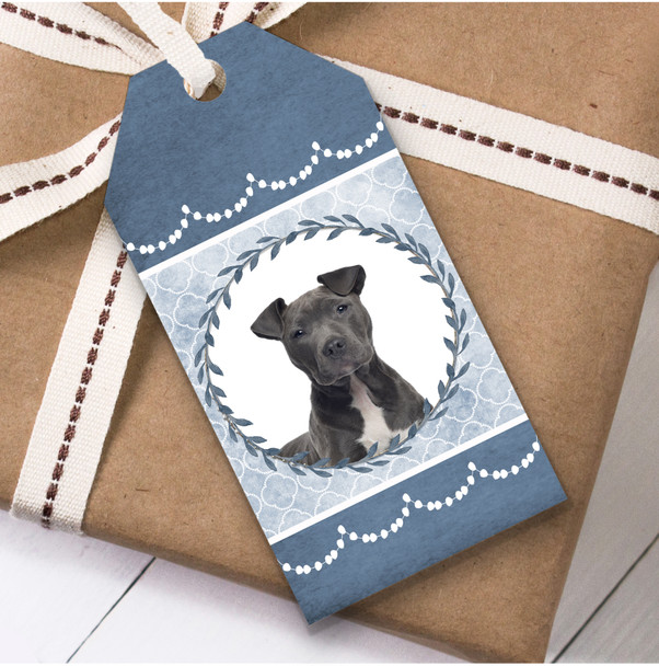 Staffordshire Terrier Dog Blue Birthday Present Favor Gift Tags