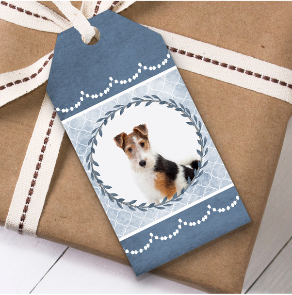 Fox Terrier Dog Blue Birthday Present Favor Gift Tags