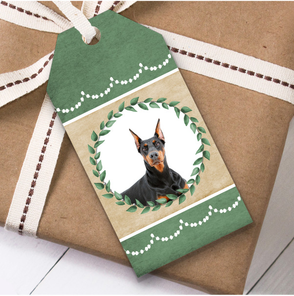 Doberman Pinscher Dog Green Birthday Present Favor Gift Tags