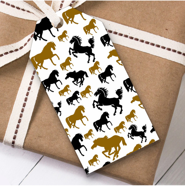 Black And Gold Mixed Sized Horses Birthday Present Favor Gift Tags