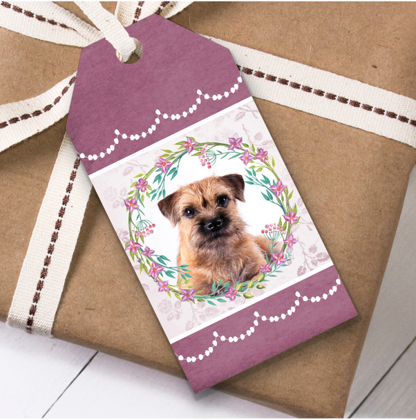 Border Terrier Dog Pink Floral Birthday Present Favor Gift Tags