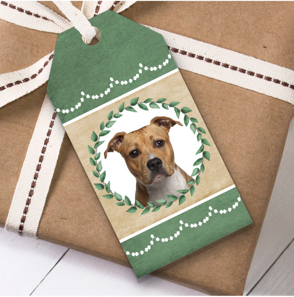 American Staffordshire Terrier Dog Green Birthday Present Favor Gift Tags