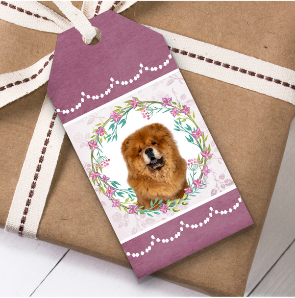 Chow Dog Pink Floral Birthday Present Favor Gift Tags