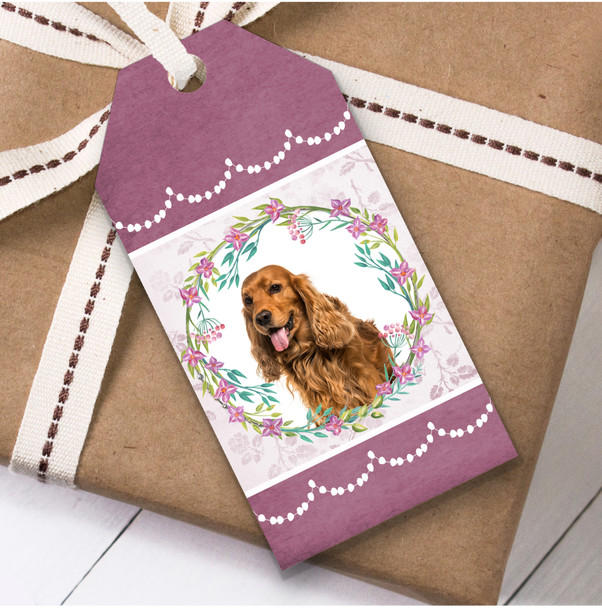 English Cocker Spaniel Dog Pink Floral Birthday Present Favor Gift Tags