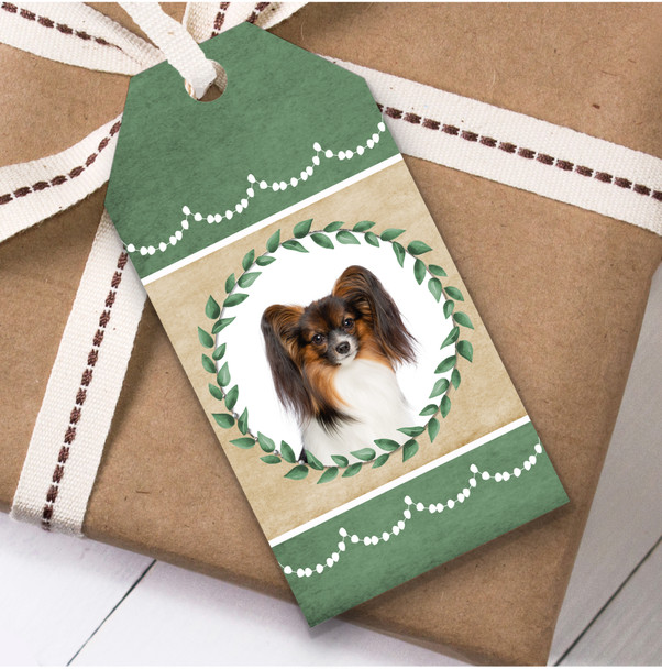 Continental Toy Spaniel Papillon Dog Green Birthday Present Favor Gift Tags