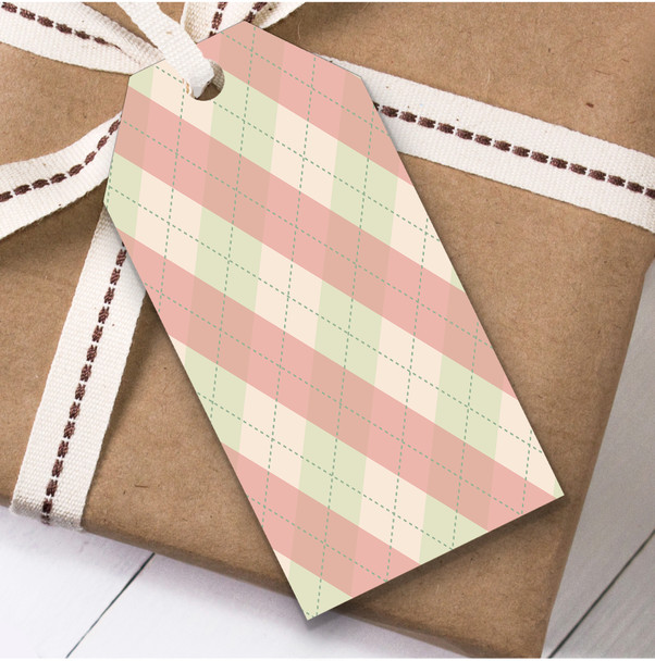 Pink And Light Green Cross Stitch Stripes Birthday Present Favor Gift Tags