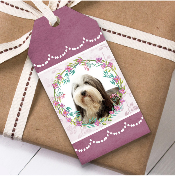 Bearded Collie Dog Pink Floral Birthday Present Favor Gift Tags