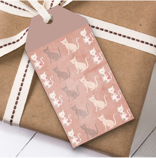 Peach Watercolour Cats Spot Swirl Birthday Present Favor Gift Tags