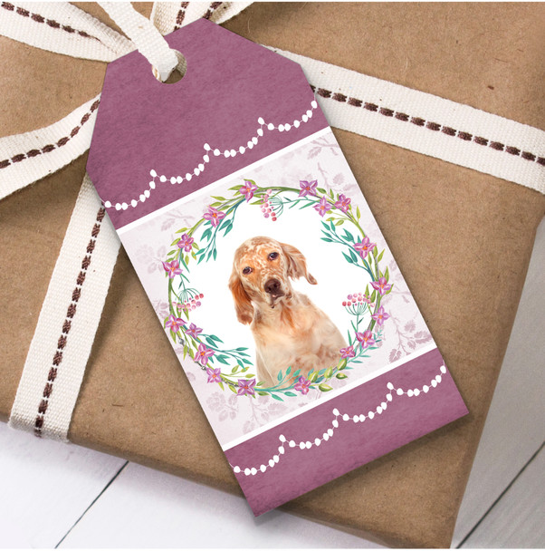 English Setter Dog Pink Floral Birthday Present Favor Gift Tags