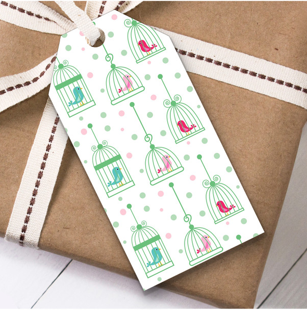 Red Pink Blue Bird Cages Spots Birthday Present Favor Gift Tags