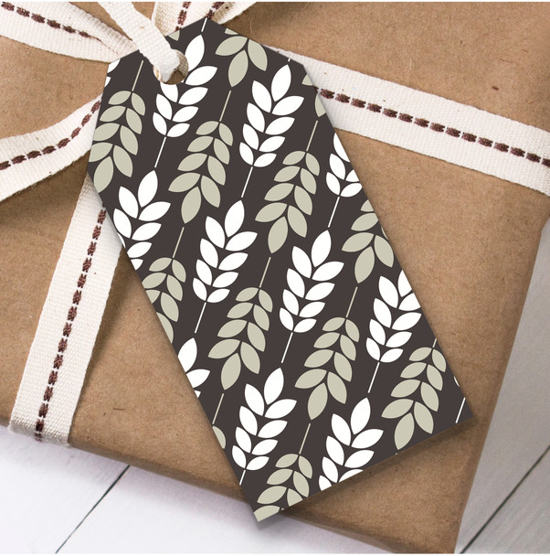 Cream White Leaves Diagonal Birthday Present Favor Gift Tags