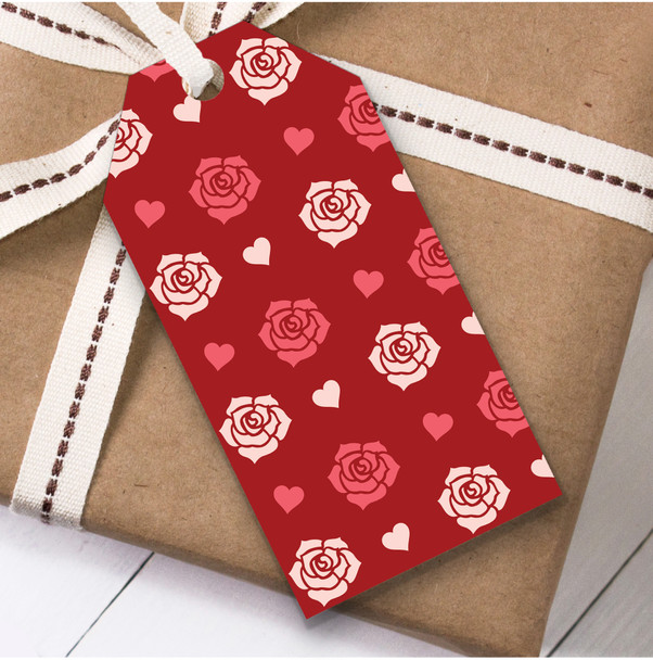 Red And White Floral Rose And Heart Birthday Present Favor Gift Tags