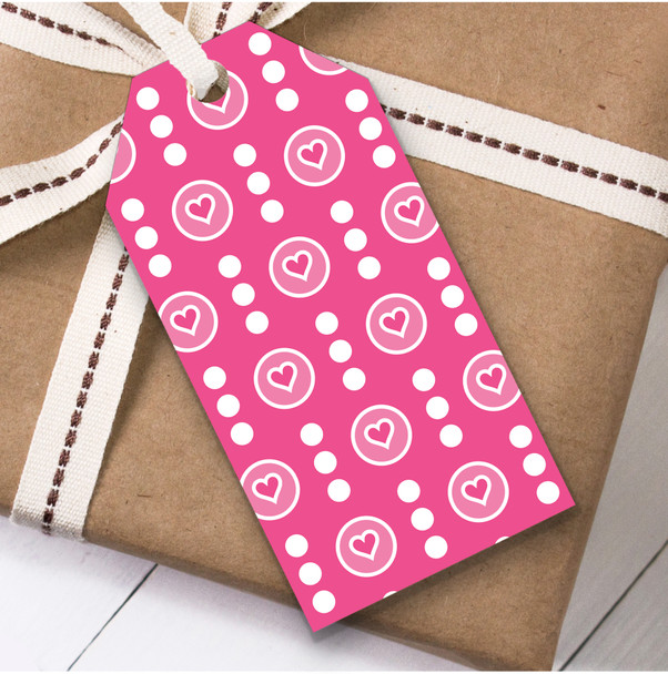 Circle Dots And Pink Hearts Falling Birthday Present Favor Gift Tags