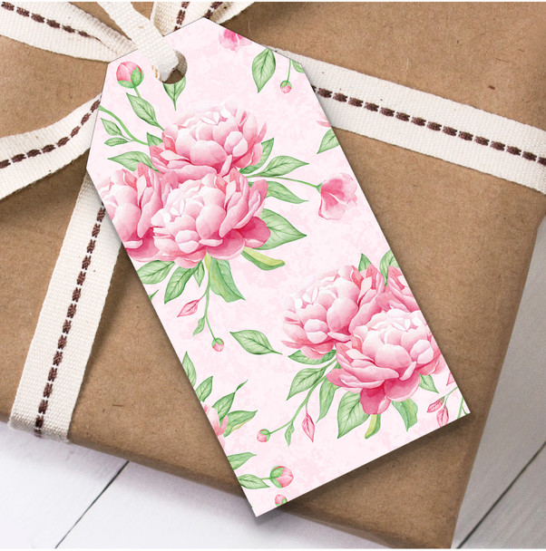 Pink Floral Green Leaves Birthday Present Favor Gift Tags