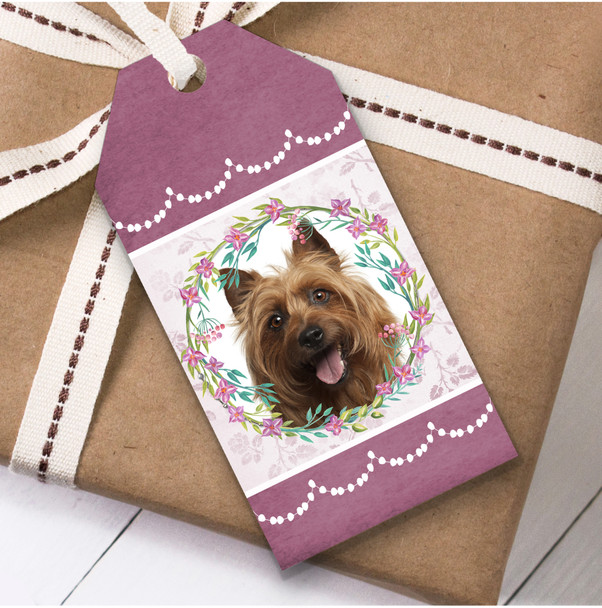 Australian Terrier Dog Pink Floral Birthday Present Favor Gift Tags