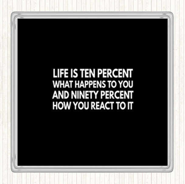 Black White Life Is Ten Percent What Happens And Ninety Percent How You React Quote Coaster