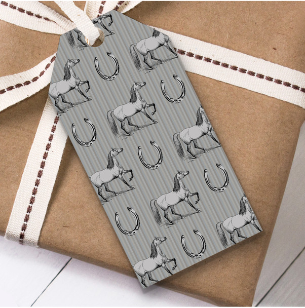 Silver Grey Real Style Horse And Horseshoe Birthday Present Favor Gift Tags