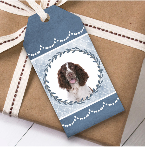 English Springer Spaniel Dog Blue Birthday Present Favor Gift Tags