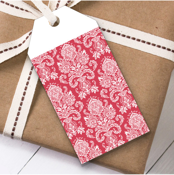 Red White Damask Echo Birthday Present Favor Gift Tags