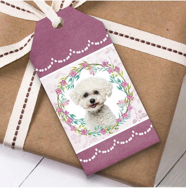 Bichon Frise Dog Pink Floral Birthday Present Favor Gift Tags