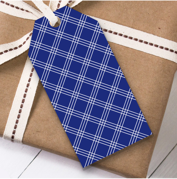 Navy And White Cross Stitch Square Birthday Present Favor Gift Tags
