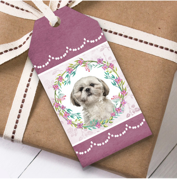 Shih Tzu Dog Pink Floral Birthday Present Favor Gift Tags