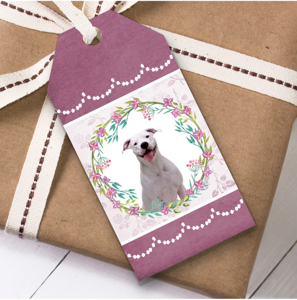 Dogo Argentino Dog Pink Floral Birthday Present Favor Gift Tags